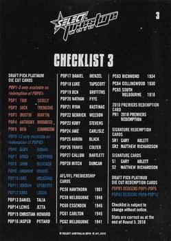 2010 Select AFL Prestige #3 Checklist 3 Back